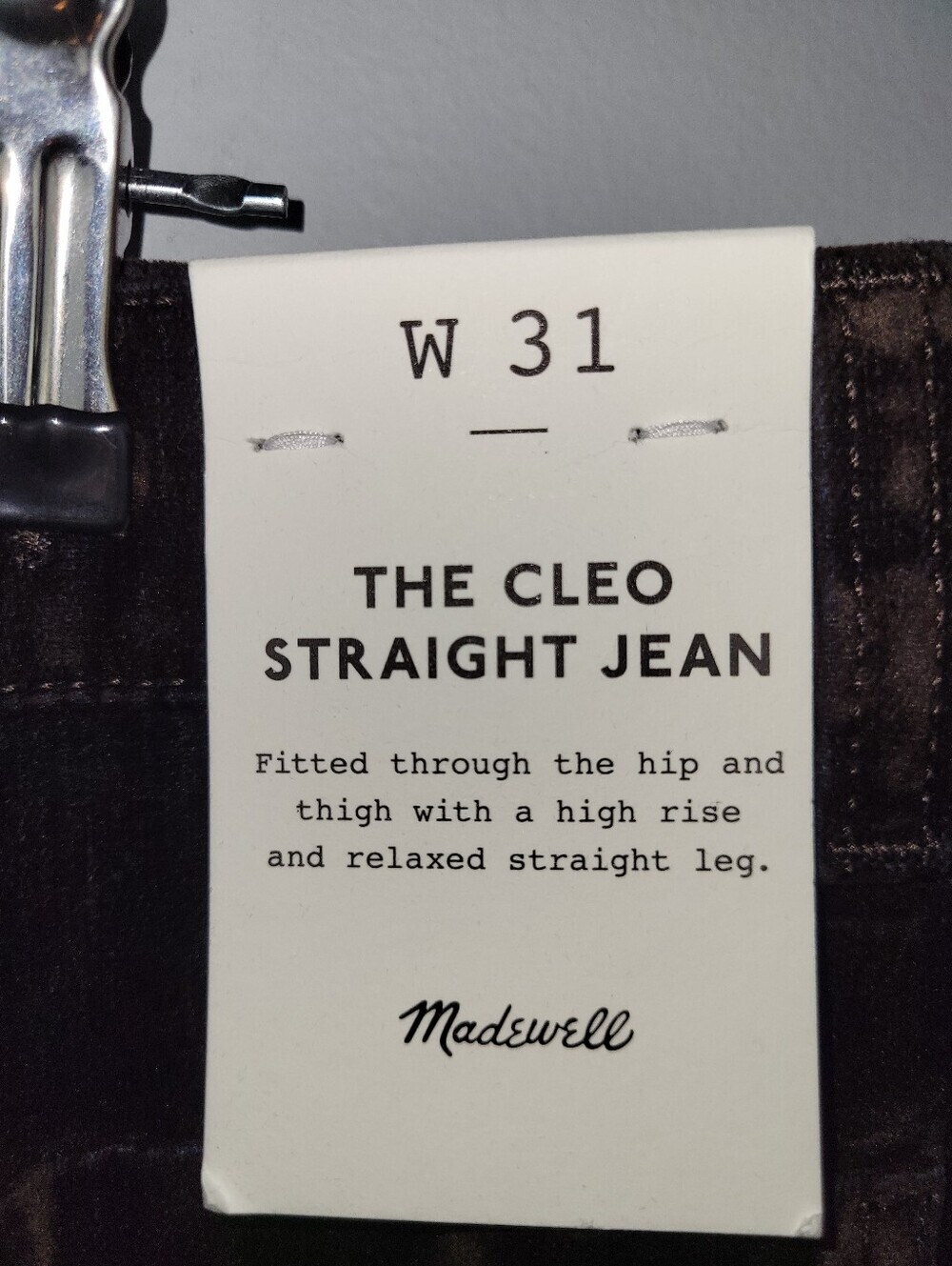 NWT Madewell Size 31 Brown Velvet Cleo Straight-Leg Jeans - Picture 8 of 8